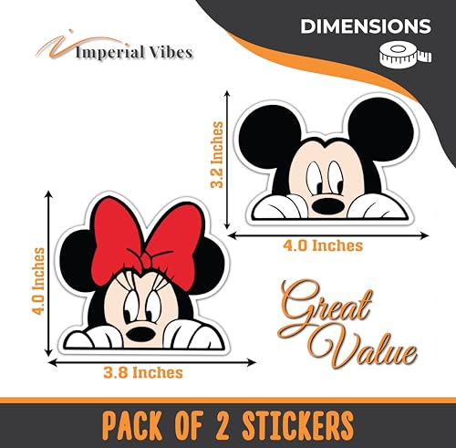 Peeking Mickey & Minnie Mouse Vinyl Decals - Waterproof Stickers, Pack of 2