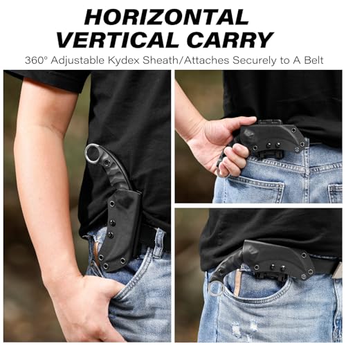 Dispatch Black Karambit Tactical Fixed Blade Knife, 5Cr15Mov Steel, G10 Handle, Kydex Sheath, Outdoor Survival & Camping