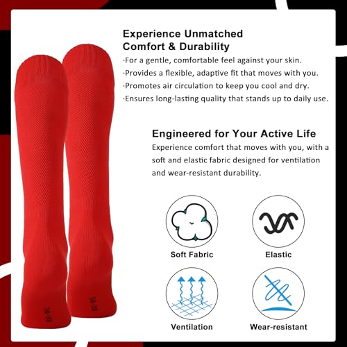 Kids Knee High Soccer & Baseball Socks - Medium Red