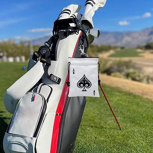 Ace of Spade Golf Valuables Bag with Drawstrings - PU Leather Tee Pouch for Men & Women