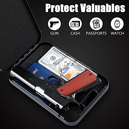 Portable Travel Pistol Safe - Key Lock Gun Storage Box (9.4" x 6.4" x 1.8")