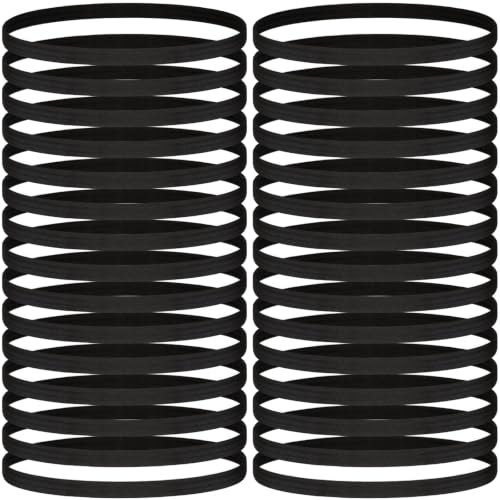 30 Pcs Thin Hair Elastic Headbands for Men & Women - Black