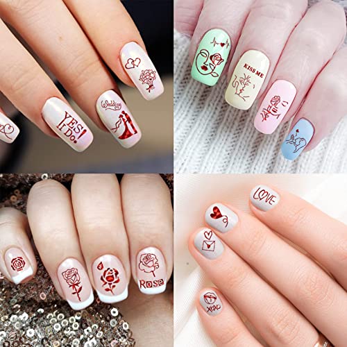 Valentine's Day Nail Art Stickers - 934 Pcs Self-Adhesive Designs, 12 Sheets