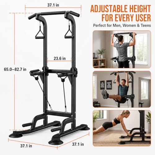 Adjustable Power Tower Pull Up & Dip Station - Black