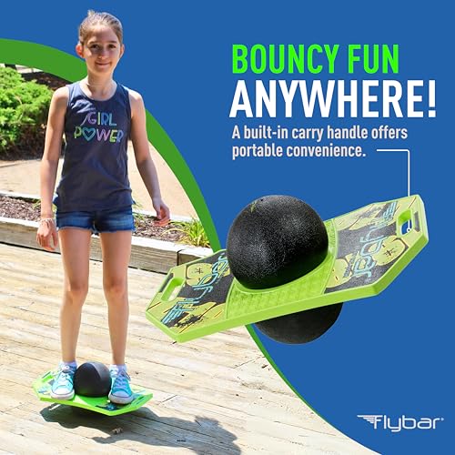 Pogo Ball for Kids - Balance Trick Board with Anti-Slip Deck - Green Mean