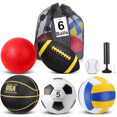 Libima 6 Pcs Sport Ball Set – Mixed Official Sizes for Teen & Adults, Includes Pump & Bag