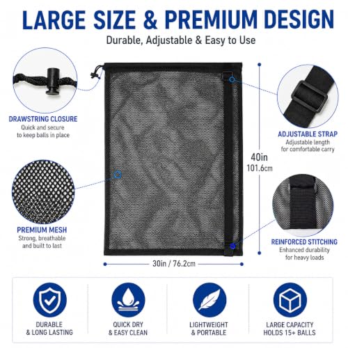 Heavy Duty Mesh Ball Bag - 30x40 Inch Sports Equipment Organizer