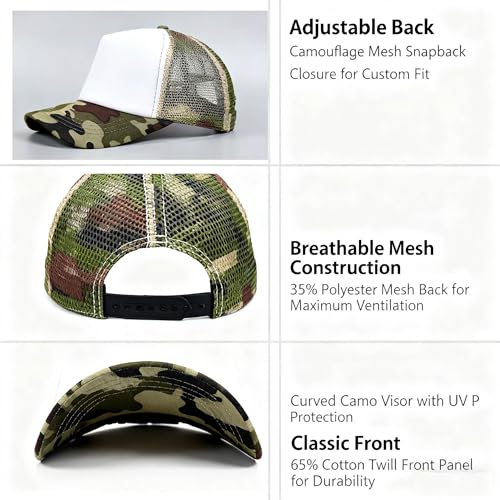 Oakfarm 12 Pcs Sublimation Blank Trucker Hats Bulk Mesh Snapback Caps One Size / Camo White