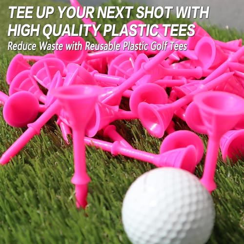 Golf Tees - Unbreakable Plastic 3 1/4 Inch, 12 Pack - Pink