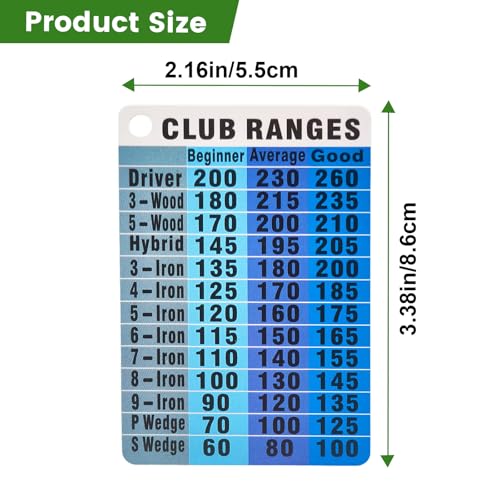 Golf Club Distance Chart Card - Waterproof Pocket Guide - Silver