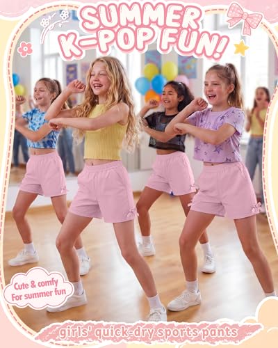 Girls Quick Dry Athletic Shorts - Relaxed Fit - Pink, 11-12 Years