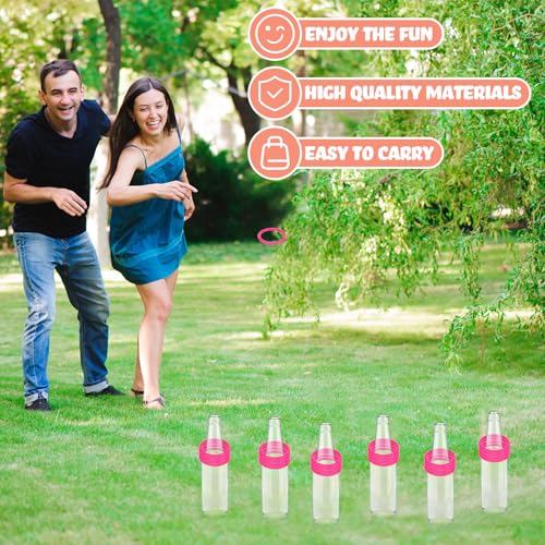 Pink 2.36 Inch Ring Toss Game Set with 6 Glass Bottles and 24 Plastic Rings - Summer Backyard & Carnival Fun