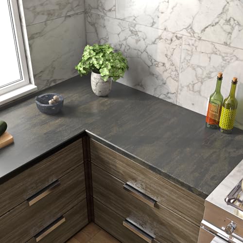 FunStick Thick Grey Gold Stained Concrete Wallpaper Peel and Stick Textured 3D Concrete Contact Paper for Countertops Waterproof Removable Faux Cement Wallpaper for Bedroom Walls Cabinets 15.8"x78.8"