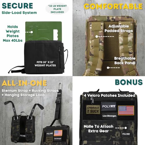 Rucking Starter Kit - Black Camo Backpack with 10 lb Plate & Accessories