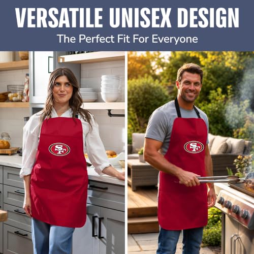 San Francisco 49ers Cooking Apron - Heavy-Duty Cotton, Adjustable Straps, Red