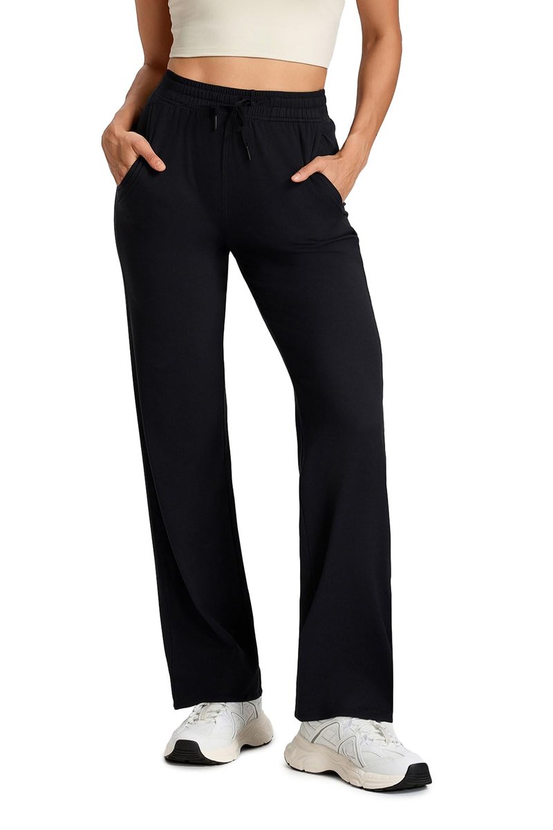 Yogipace Petite Women's Ultra-Soft Lightweight Stretch Straight Leg Yoga Pants with Pockets Travel Casual Pants,27",Black,Size XL
