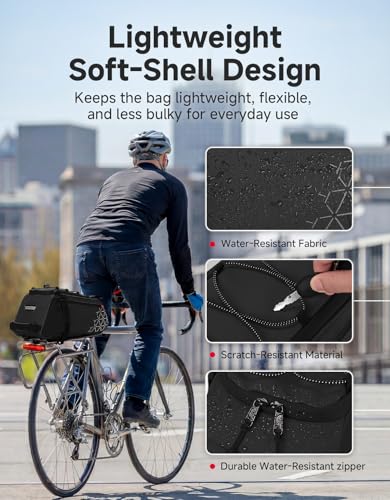 8L Rear Bike Rack Bag - Water Resistant Pannier for Cycling - Black