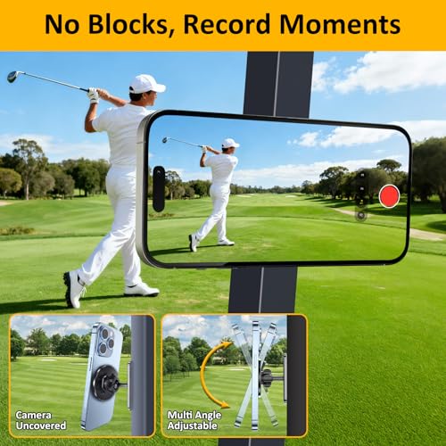 Magnetic Golf Cart Phone Holder, 360° Rotating Mount - Black