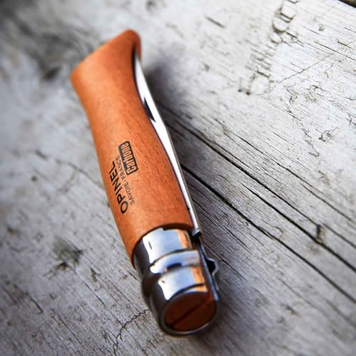 Opinel No. 08 Carbone Carbon Steel Folding Pocket Knife with Beechwood Handle - No. 8