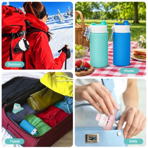 PLTCAT 19oz Collapsible Silicone Water Bottle - Green & Blue, Leak-Proof & Travel-Friendly