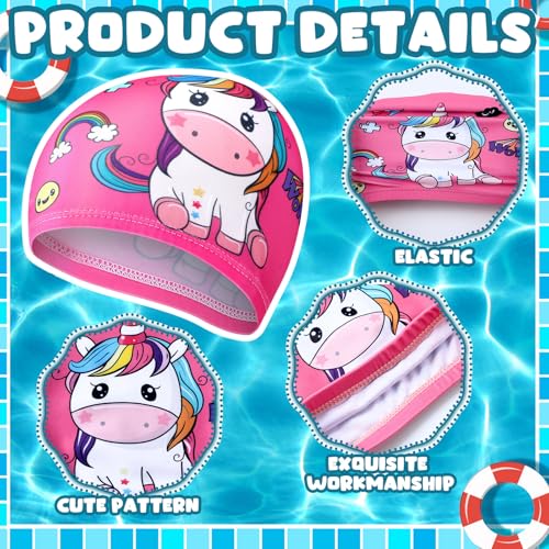 Fourluoo Kids Swim Caps Vibrant Style 4-Pack for Boys Girls Toddler 2-12 Long Short Hair Breathable Elastic Pool Swimming Hat
