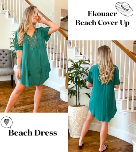 Lace Crochet V-Neck Bikini Beach Cover-Up Dress - Deep Green, XX-Large