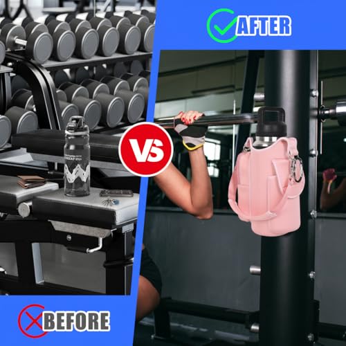 icolor Pink Neoprene Magnetic Gym Water Bottle Holder with Phone Pockets & Shoulder Strap
