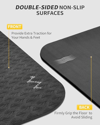 Large Yoga Mat 72''x48'' - Extra Thick Non-Slip TPE - Black 6mm