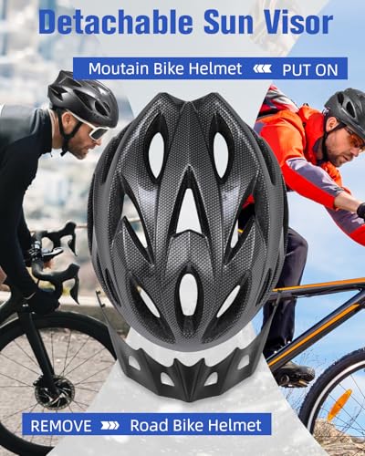 Lightweight Adult Bike Helmet with Removable Visor - Black, 54-62 cm