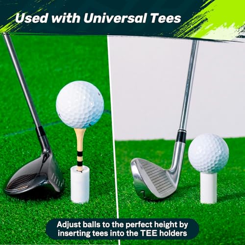 Golf Mat Tee Set - 5 Pack Rubber Tees & 40 Bamboo Tees - White