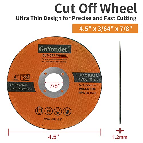 GoYonder 10 Pack 4.5" Cutting Wheel for Metal, Stainless, Steel 4-1/2" x 0.045 x 7/8-Inch Ultra Thin Cut-Off Wheel for Angle Grinders