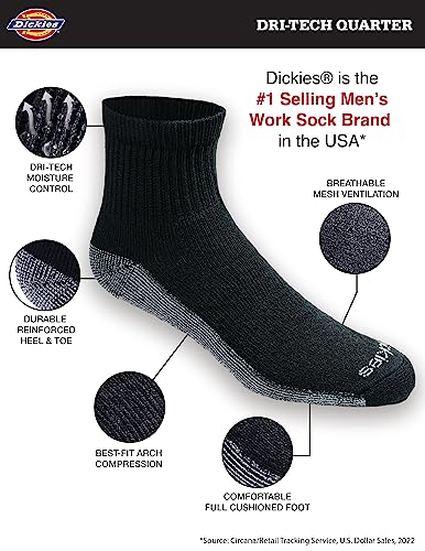 Moisture Control Quarter Socks - Large Black (6 Pairs)
