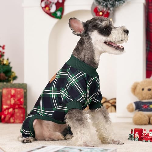 XPUDAC 4-Pack Small Dog Pajamas X-Small Plaid Christmas Pet Onesies, Red Green Khaki Grey