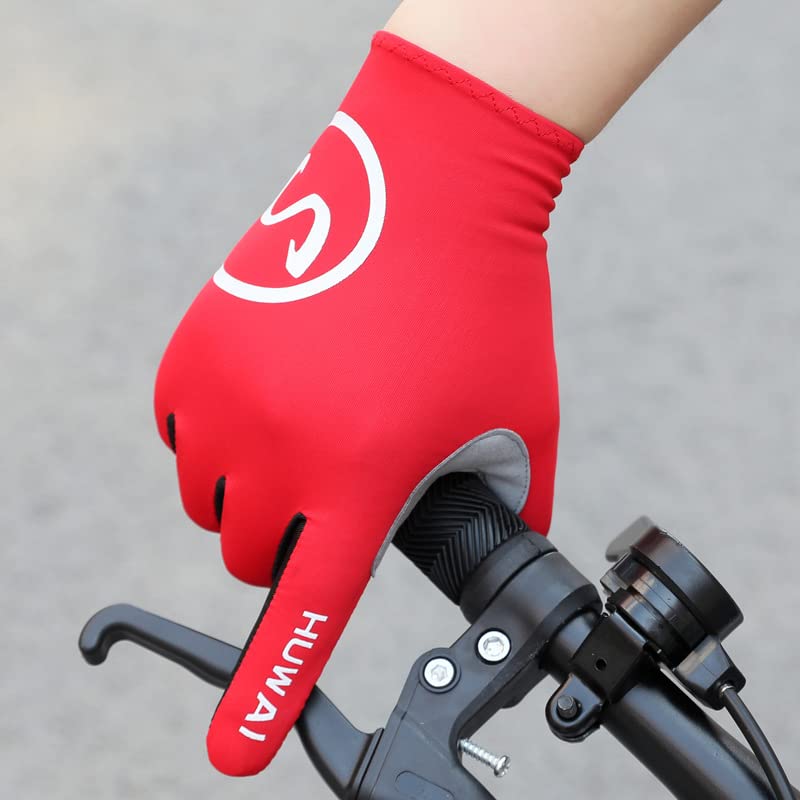 Full Finger Cycling Gloves with Gel Palm Padding - Medium Red