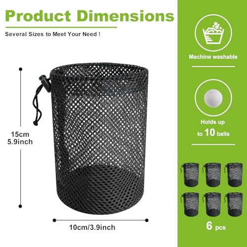 Golf Ball Storage Bag - 6 Pack Mesh Drawstring Bags, 10x15cm