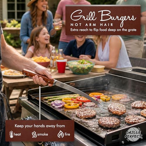 Grille Perfect 24-inch Long Handle BBQ Spatula - Heavy Duty Stainless Steel, Curved Hardwood Handle for Grilling & Outdoor Kitchen, Grilling Spatula