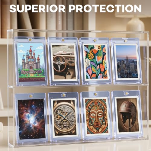 ZENOWICK 64 Pack Magnetic Card Holders - 35pt One Touch Acrylic Wallets with UV Protection