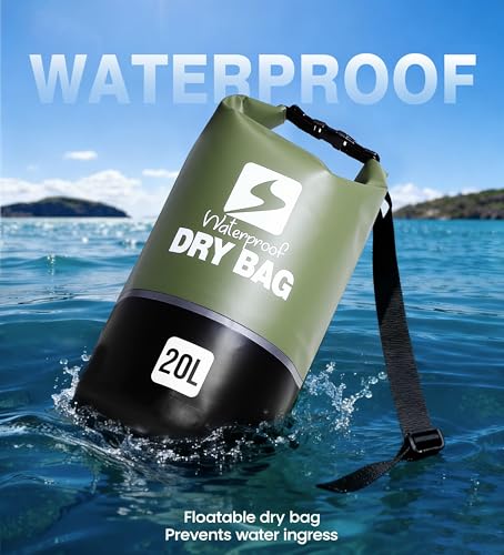 Soulsfeng Green 10L Waterproof Roll-Top Dry Backpack for Boating, Kayaking, Beach & Travel