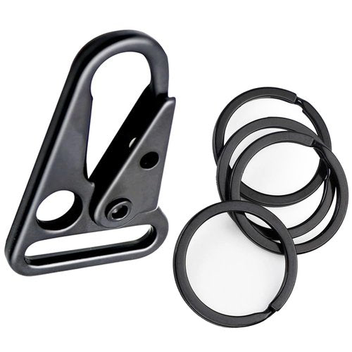 12 Pieces 1 Inch Enlarged Mouth Clip Sling Clasp Hook for Keychain Snap Hooks Outdoor Bag Backpack Tactical Carabiners ((Sling Clip + Key Ring) 1" Black (12-Pack))