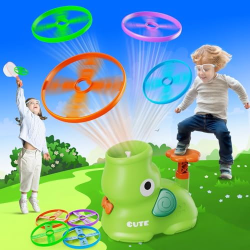 Kids Outdoor Flying Disc Launcher Toy - Elephant Design, Blue Green