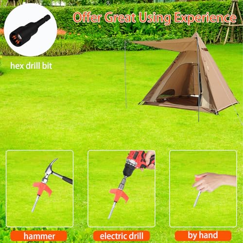 8-Inch Heavy Duty Drill-In Tent Stakes - Rust-Resistant Ground Anchors for Camping & Gardening
