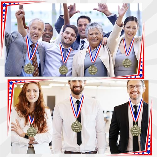 20 Pcs You Make A Difference Medals with Neck Ribbons - Gold