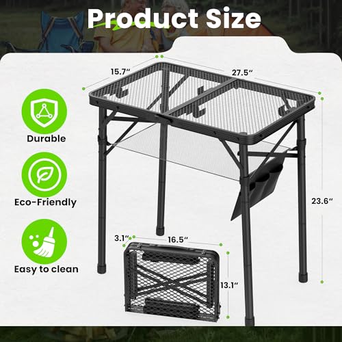 WildFinder 2x1.3 FT Folding Camping Table with Adjustable Height, Portable and Heat-Resistant