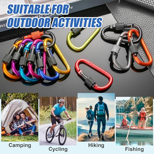 12 Pack Locking Carabiner D Ring Clips with Flat Key Rings for Outdoor & Everyday Use