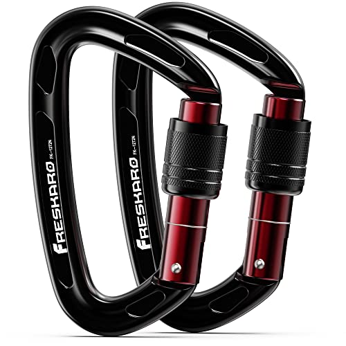 FresKaro Black 2pcs 4in Carabiners 25kN Screw Lock Climbing Gear, Lightweight