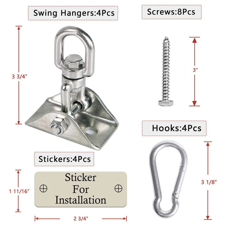 Aisto Heavy Duty Swing Hangers 2000LB Capacity Stainless Steel 4 Pack for Porch & Yoga