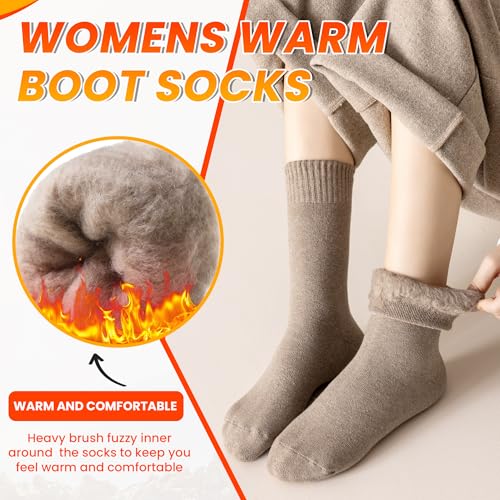 Velice Thermal Winter Socks for Women - Extra Thick Insulated Heated Crew Socks - 1 Pair, Black/Brown/White, One Size