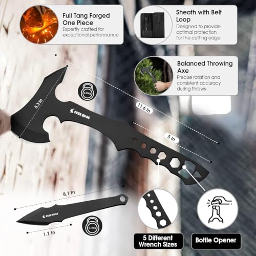 Deer Edge Black Throwing Axe Set 6 Pack, 11.5" Full Tang Hatchets for Target Practice & Competition - Blank Black Variation