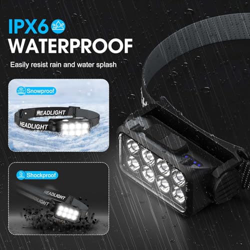 Rechargeable Headlamp Flashlight 2-Pack - 2500 Lumen Black