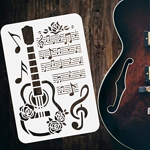 FINGERINSPIRE 3PCS Music Notes Stencil Set - 8.3x11.7 inch Plastic PET Stencil for Guitar, Cello, Musical Score, Furniture, Wall, Floor
